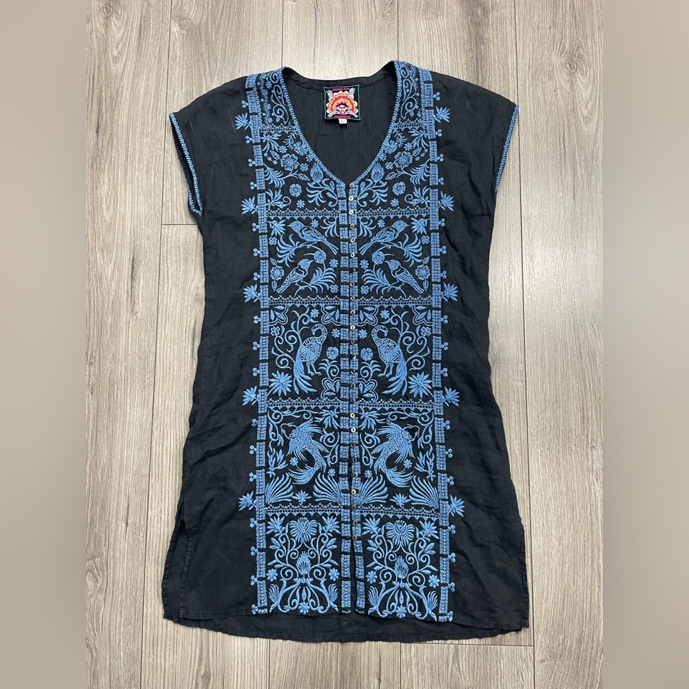 Johnny‎ Was JWLA Harriet Button Down Tunic Dress Black Sz XS